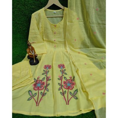 Ziya- Embroidered 3 Piece Kurta Set In Cotton