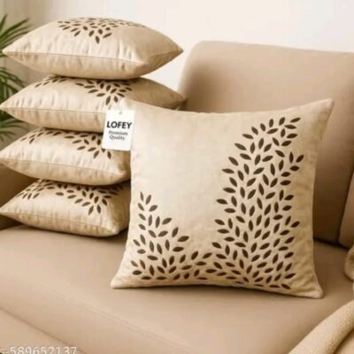 Saaj- Set of 5 Leaf Print Velvet Cushion Covers