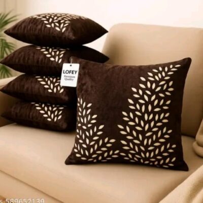 Saaj- Set of 5 Leaf Print Velvet Cushion Covers