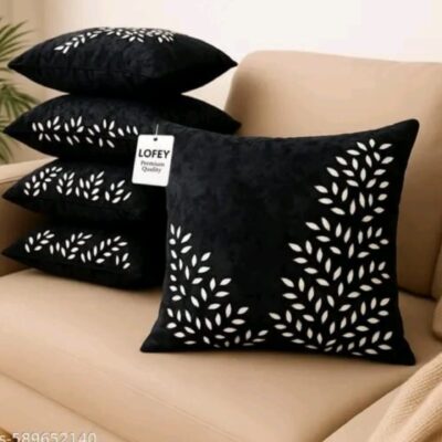 Saaj- Set of 5 Leaf Print Velvet Cushion Covers