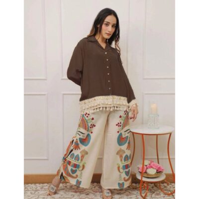 Zyra- Cotton Co-ord Set With Lace Detailing