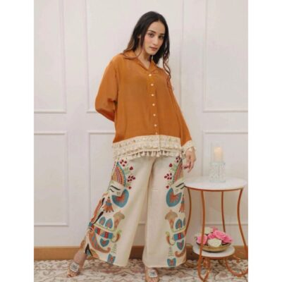 Zyra- Cotton Co-ord Set With Lace Detailing