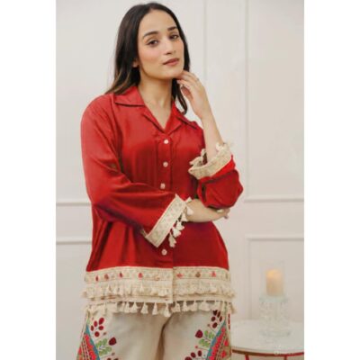 Zyra- Cotton Co-ord Set With Lace Detailing