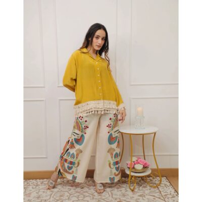 Zyra- Cotton Co-ord Set With Lace Detailing