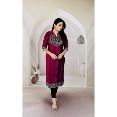 Aira- Ajrakh Patchwork Kurti In Silk