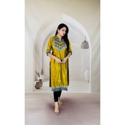 Aira- Ajrakh Patchwork Kurti In Silk