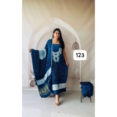 Karigari- Modal Silk Shibori Print Bandhej Unstitched Suit