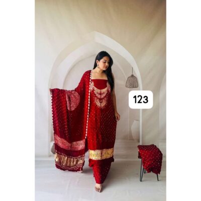 Karigari- Modal Silk Shibori Print Bandhej Unstitched Suit