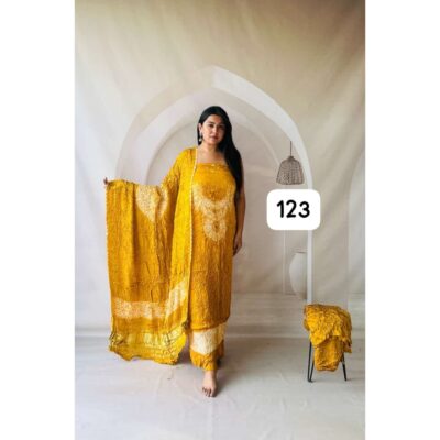 Karigari- Modal Silk Shibori Print Bandhej Unstitched Suit