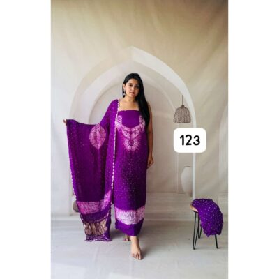 Karigari- Modal Silk Shibori Print Bandhej Unstitched Suit