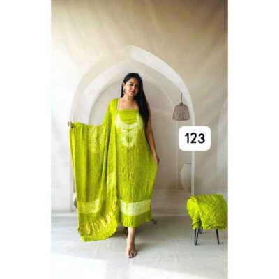 Karigari- Modal Silk Shibori Print Bandhej Unstitched Suit