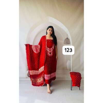 Karigari- Modal Silk Shibori Print Bandhej Unstitched Suit