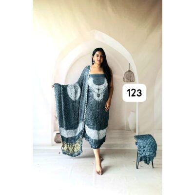 Karigari- Modal Silk Shibori Print Bandhej Unstitched Suit