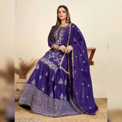 Kia - Embroidered Chinon Silk 3 Piece Gharara Set