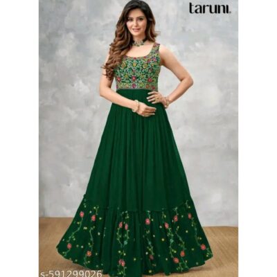 Riva- Embroidered Flared Gown In Georgette