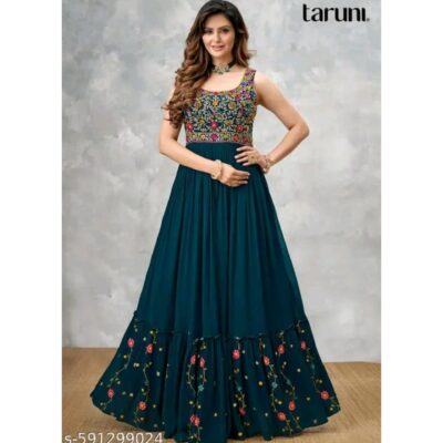 Riva- Embroidered Flared Gown In Georgette