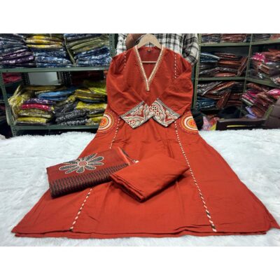 Naaz- Embroidered 3 Piece Suit Set In Cotton