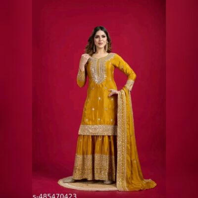 Meher - Embellished Chinon Silk 3 Piece Sharara Set