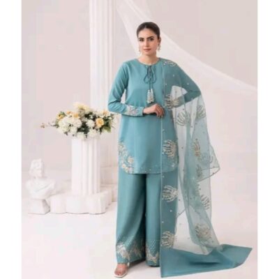 Heer- Embellished Suit Set In Crepe Silk