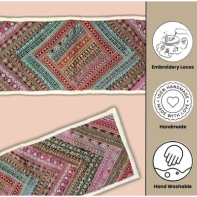 Rangriti- Silk Table Runner With Embroidered Lace Work