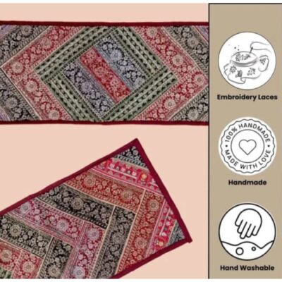 Rangriti- Silk Table Runner With Embroidered Lace Work