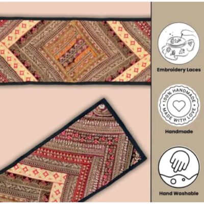 Rangriti- Silk Table Runner With Embroidered Lace Work