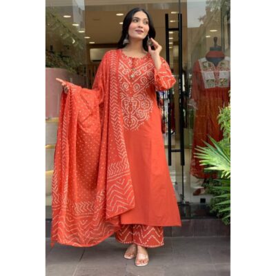 Raaga- Bandhani Print 3 Piece Suit Set In Cotton