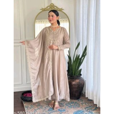 Nayra- Silk Embroidered Anarkali Suit Set