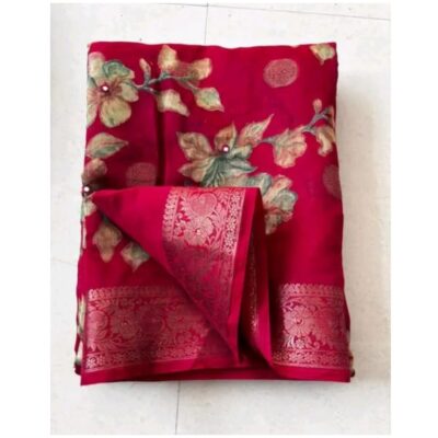 Vani- Floral Print Saree In Mul Cotton