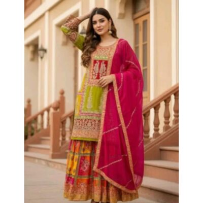 Heer- Ethnic Embroidered Suit Set In Silk