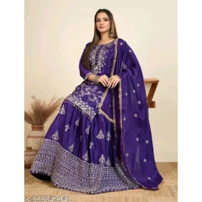Aabha- Embellished Gharara Suit Set In Silk