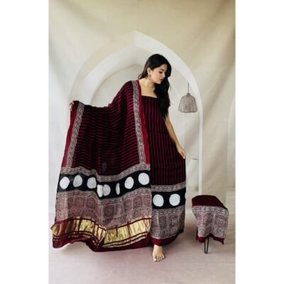Raga- Handcrafted Modal Silk Ajrakh Suit Set