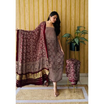 Raga- Handcrafted Modal Silk Ajrakh Suit Set
