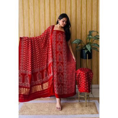 Raga- Handcrafted Modal Silk Ajrakh Suit Set