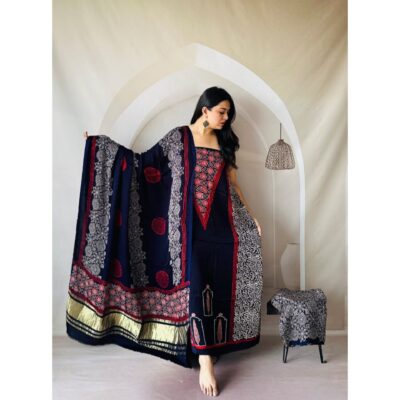 Raga- Handcrafted Modal Silk Ajrakh Suit Set