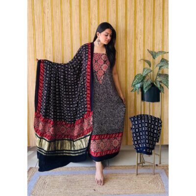 Raga- Handcrafted Modal Silk Ajrakh Suit Set