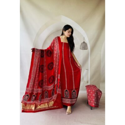 Raga- Handcrafted Modal Silk Ajrakh Suit Set