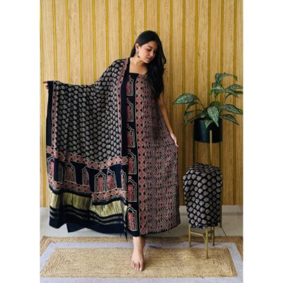 Raga- Handcrafted Modal Silk Ajrakh Suit Set