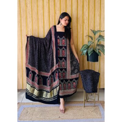 Raga- Handcrafted Modal Silk Ajrakh Suit Set