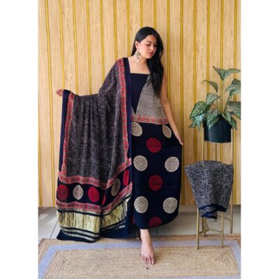 Raga- Handcrafted Modal Silk Ajrakh Suit Set