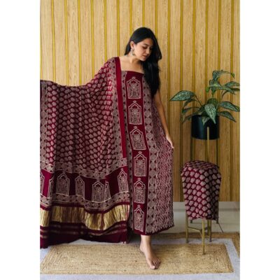 Raga- Handcrafted Modal Silk Ajrakh Suit Set