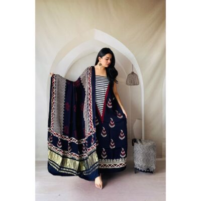 Raga- Handcrafted Modal Silk Ajrakh Suit Set