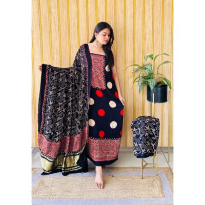 Raga- Handcrafted Modal Silk Ajrakh Suit Set