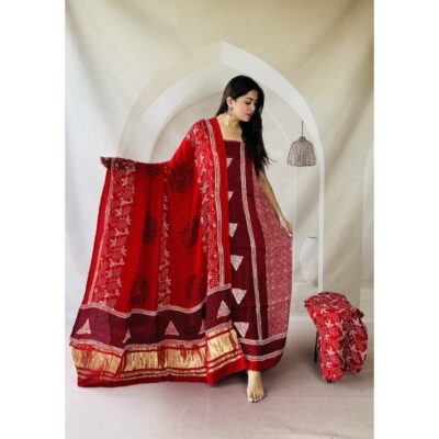 Raga- Handcrafted Modal Silk Ajrakh Suit Set