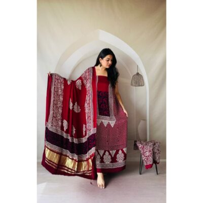 Raga- Handcrafted Modal Silk Ajrakh Suit Set