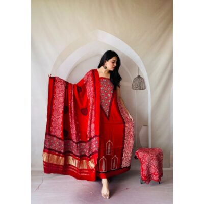 Raga- Handcrafted Modal Silk Ajrakh Suit Set