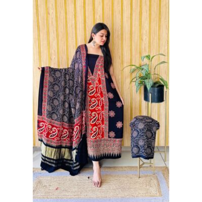 Raga- Handcrafted Modal Silk Ajrakh Suit Set