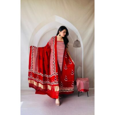 Raga- Handcrafted Modal Silk Ajrakh Suit Set