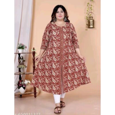 SoftCurve- Floral A-line Kurta In Cotton