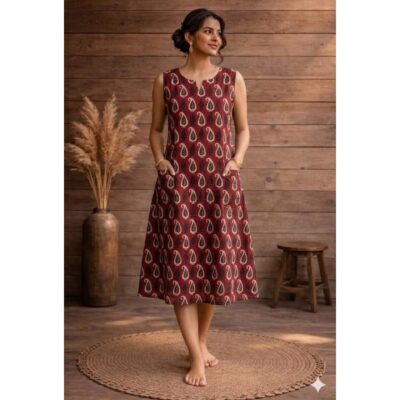 Zeni- A-Line Printed One Piece Dress In Cotton